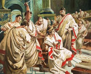 A picture of senators stabbing caesar- fun facts about Julius Caesar