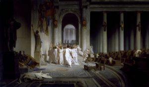 A picture of the painting death of caesar by jean leon gerome