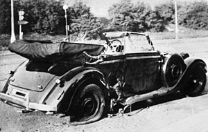 A picture of the damaged car after the assassination attempt