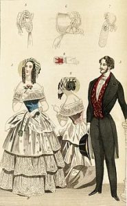 A picture of 19thcentury fashion Victorian gown with several layers