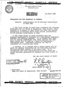 A document mentioning the proposals listed in An image of President John F. Kennedy who rejected Operation Northwood