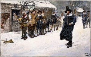 A picture of a Puritan preaching