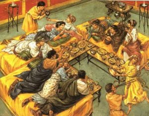 A picture of people eating food while reclining-Interesting Facts About Ancient Greece