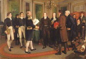 A picture of the signing of the Treaty of Ghent