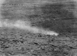 A picture of an aerial view of a French attack during the Battle of Somme.