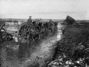 A picture of horses hauling artillery