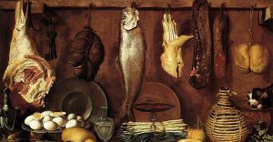 A picture depicting meat and fish
