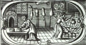 A picture of a Tudor kitchen- Elizabethan Food