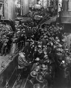 A picture of Allied troops on a boat