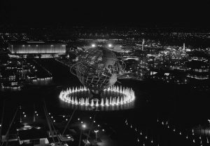 A picture depicting the night view of the New York World’s Fair