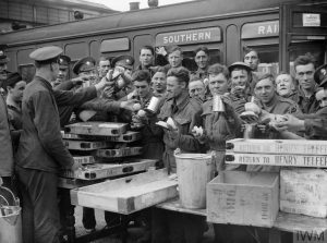 A picture of troops having supper