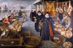 A picture of an Elizabethan market- Elizabethan Food