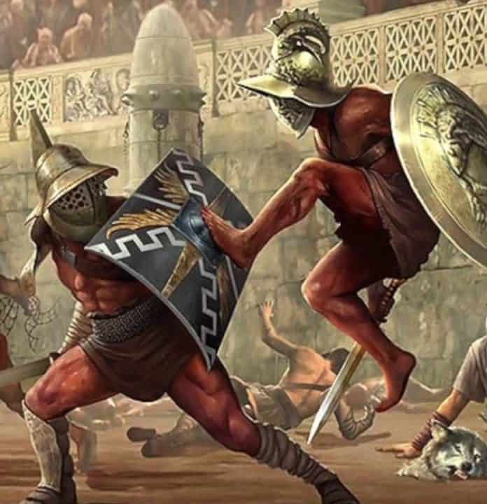 A painting of ancient Roman gladiators