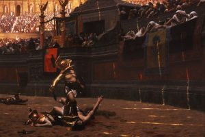 A picture of an Ancient Roman gladiator battle