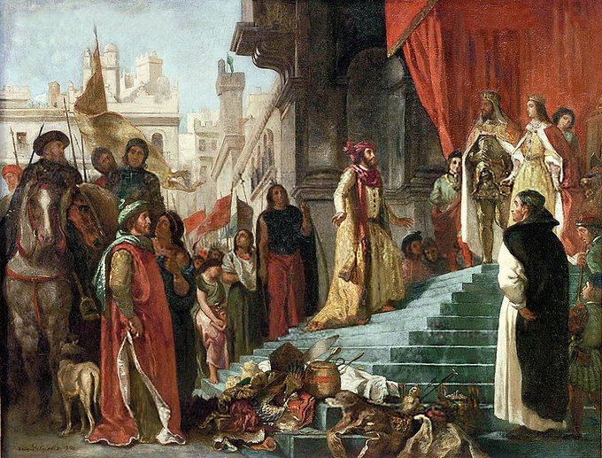 A painting of Columbus' arrival in Spain
