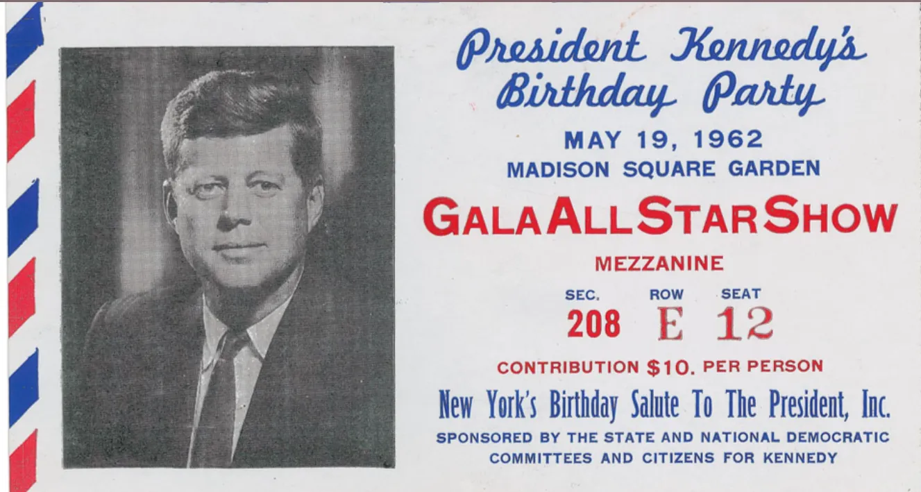 1962 ticket invitation for John F. Kennedy’s Madison Square Garden birthday event