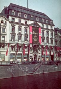 A picture of the Banners displayed in Berlin in honour of Hitlers 50th birthday.-Nazi Germany in colour pictures
