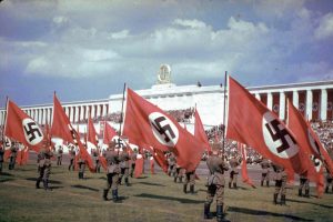 A colour picture depicting the annual rally of the Nazi Party in Germany.Â