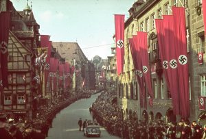 A colour picture of the city of Nuremberg during Nazi Germany.