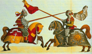 A picture of knights jousting- History of medieval jousting