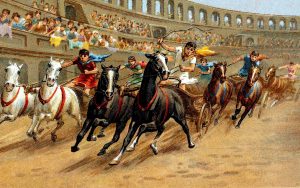 A picture of a chariot race