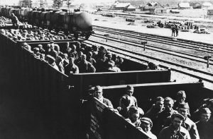 A picture depicting a trainload of pows