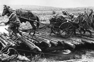 A picture of German troops moving a horse drawn vehicle- Operation Barbarossa